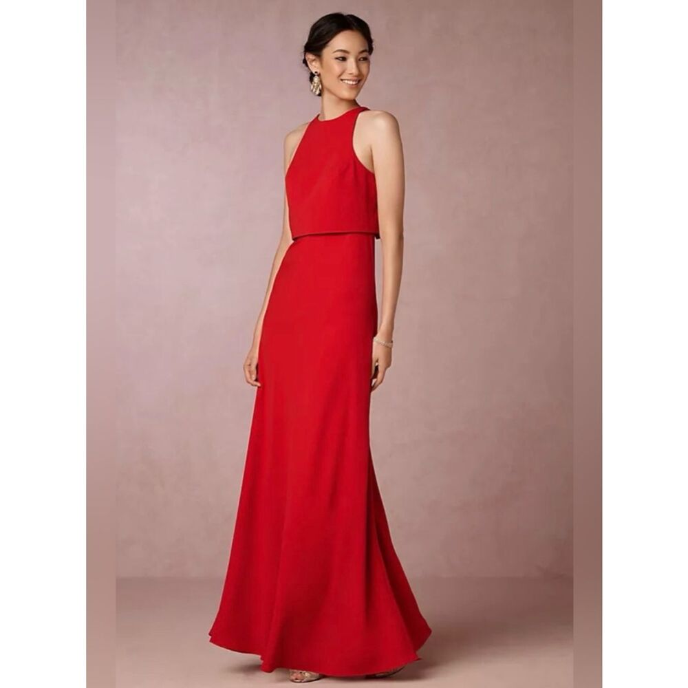 Jill Stuart Red Crepe Halter Evening Gown - Women’s Size 2